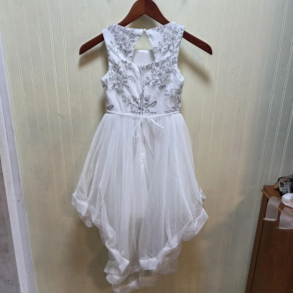 Speechless Kids Dress Girls 7 White Sequin Tulle Hi Low Formal Party Wedding